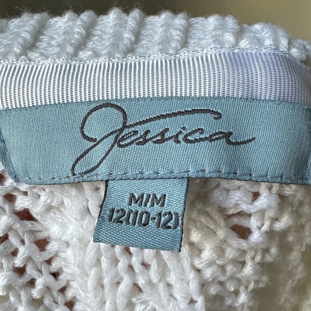 JESSICA White Y2K Knit Cottage Coquette Short Sleeve Cardigan Size M - Picture 6 of 7